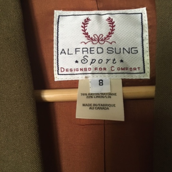 Vintage early 1990's Alfred Sung 2 piece pant-suit -'zoot. High-waisted. Khaki. - Picture 2 of 7